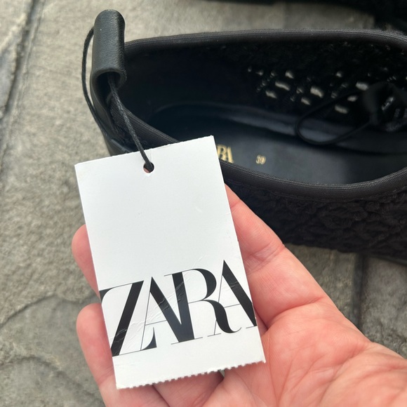 Zara Black Woven Crochet Closed Toe Slip On Minimalist Balletcore Flats NWT 39 8 - Picture 12 of 12